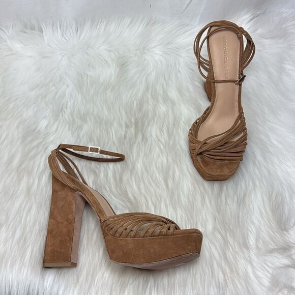 Veronica Beard Fletcher Hazelwood Brown Block Heel Suede Platform Sandals Sz 10 - Picture 3 of 8